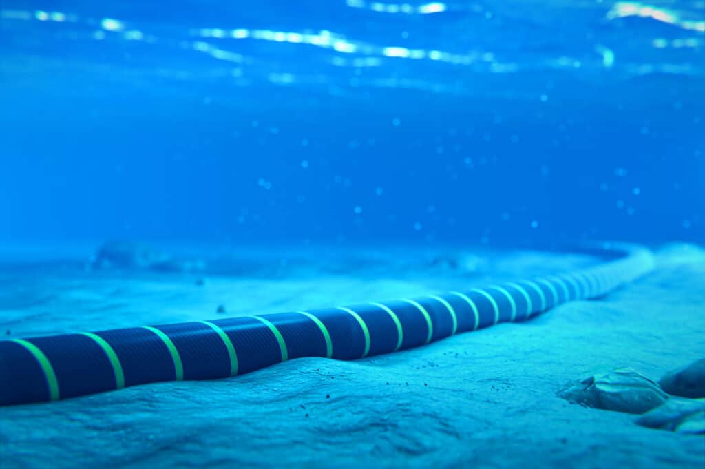 underwater power cable for renewable energy  on sea floor