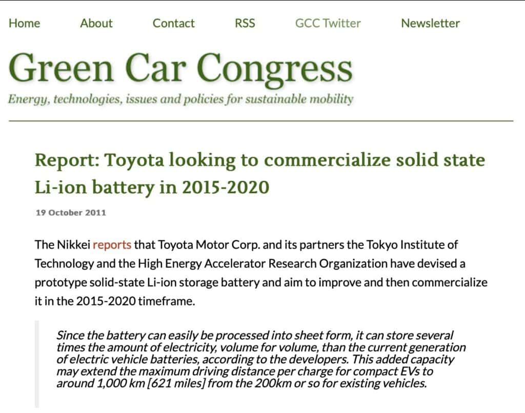 Toyota's Failure with solid state batteries - 2011