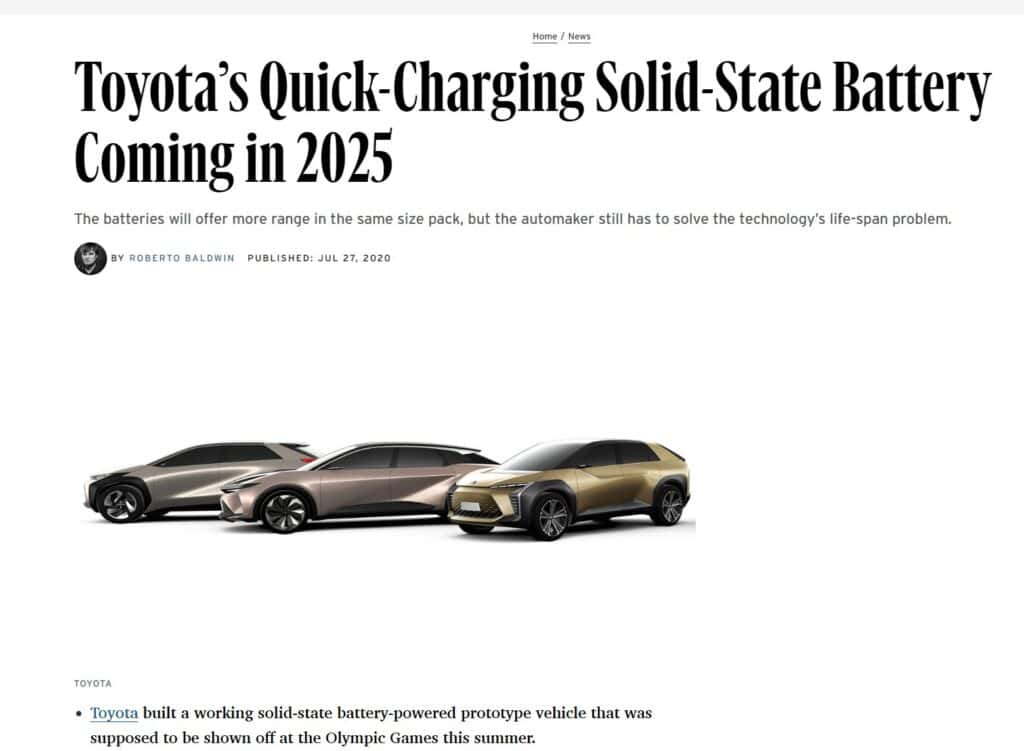 Toyota's Failure with solid state batteries - 2020